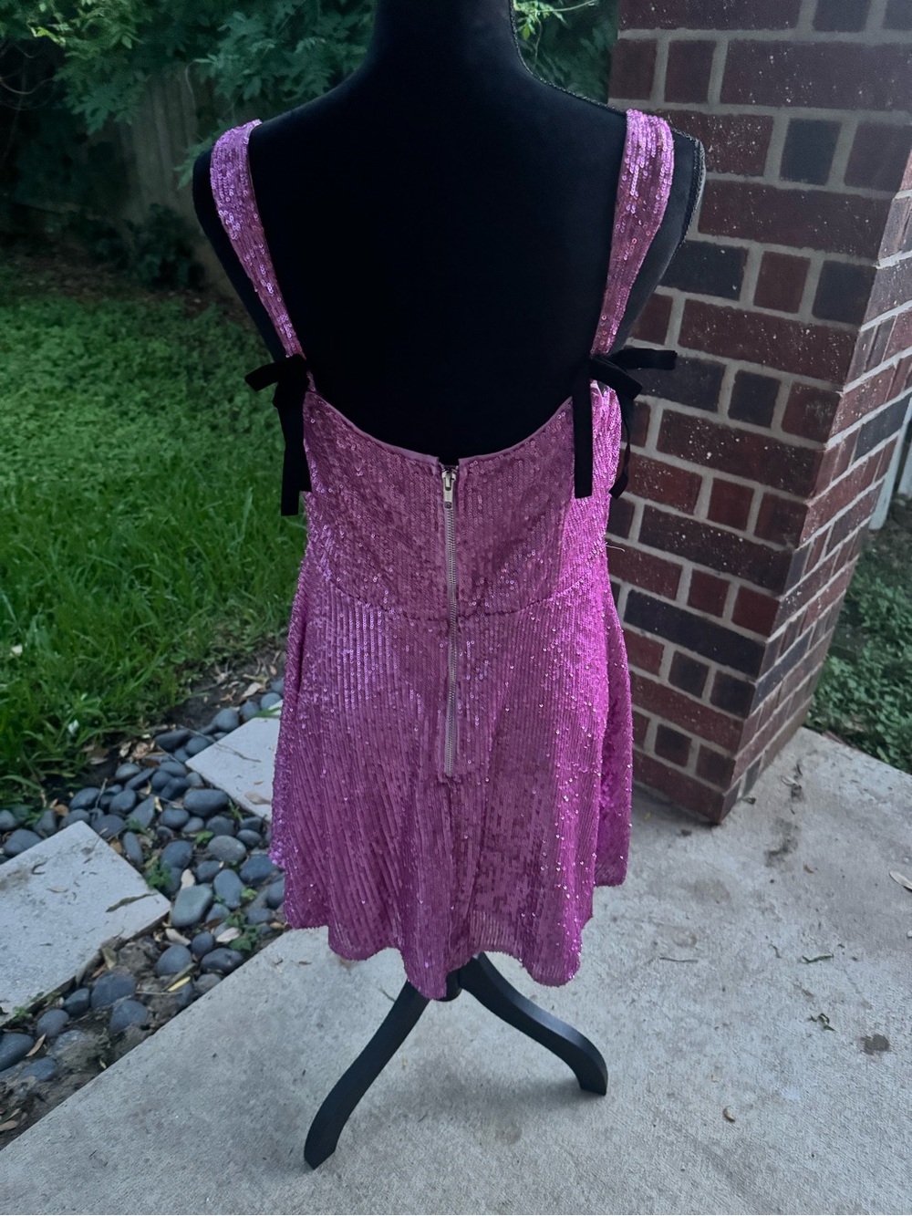 ⁠⁠For Love & Lemons Candice Sequin Mini Dress XL Cowl Neck Pink⁠ (Fits S or M) - Picture 6 of 14